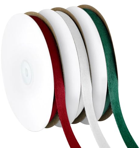 3 Rollen 27,43m x 1m Samtband, Geschenkbänder Schleifenband für Geschenkverpackung, Schleifenherstellung, Handgemachtes Handwerk, Weihnachtsbaum, Kranz (Grün, Rot, Weiß)