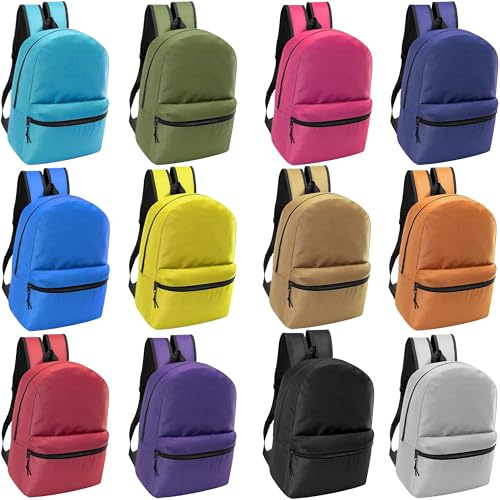 20-Pack 17 School Backpacks for Kids - Backpacks in Bulk for Elementary, Middle, and High School Students, 12 Assorted Colors