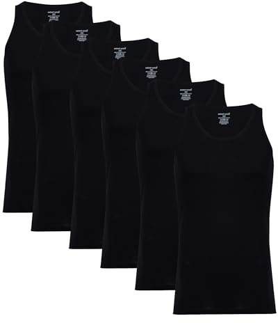 Men’s Vests Assorted Plain Colours - New Improved Fit, Cotton Rich, Sleeveless Undershirts, Pack of 6 - UK Size Black, XX Large