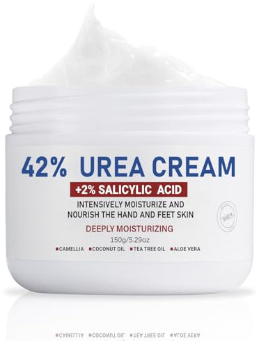 OUKEYA Crema Urea al 42% con Ácido Salicílico al 2%, Crema Pies Manos Tratamiento Intensivo para Piel Agrietada, Talones y Codos, Crema Hidratante Pies Secos y Agrietados, Elimina Callos Antifisuras