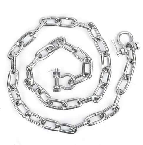 hannger Kit de cadena de anclaje de acero inoxidable 316 de grado marino de 1/4 pulgadas x 4 pies, cadena de ancla resistente con 2 extremos de eslabones de doble grillete antiapagado para barco