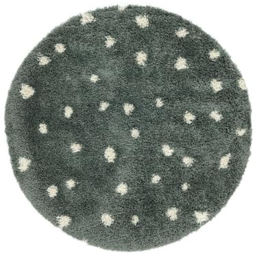 RugVista Polly, Kinderteppich, Ø 150 cm, Rund, Hoher Stapel, Kinderzimmer, Nur chemische Reinigung, Ohne gefährliche Chemikalien, Grün/Off Weiß