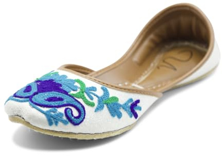 UJAALA Women’s Kashmiri Shoes Embroidered Khussa Festive Jutti, Blue, 6 UK