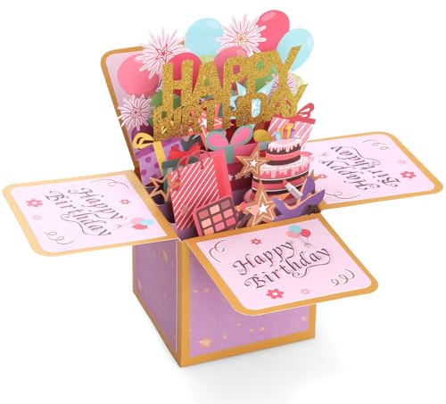 GeeRic Biglietto Auguri Compleanno, 3D Pop Up Biglietto d'auguri Compleanno con Busta Carta 3D Happy Birthday Bello Auguri Biglietto per Amico Genitori Amante Bambini Raggazi
