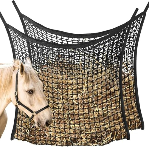 2PCS Hay Nets for Horses,Slow Feed Haynet with Large Capacity, Haynets for Horses Easy to Hang, Greedy Feeder Haynet for Horse Feeder Full Day Feeding Horses Goat Stall Trailer (31.5 x 35.1)
