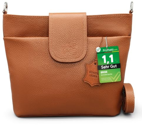 Brise Art ELLIE Damen Umhängetasche Echtleder Handgefertigt Crossbody Bag | [Test SEHR GUT, Note 1.1], Echtes Leder, Schultertasche mit Ledergurt & wahlweise gemustertem Riemen, 6 Fächer, Made in Italy