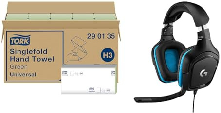 Tork grüne Zickzack Papierhandtücher Universal 290135 - H3 Falthandtücher für Papierhandtuchspender - 1-lagig & Logitech G432 kabelgebundenes Gaming-Headset