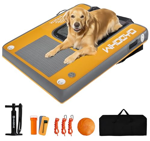 WHDCYD Inflatable Pup Plank Dog Float Floating Ramp Ladder for Pools Boats Docks Dog On Water Ladder Steps for Swimming Pets Up to 200 Pounds Water Bed for Human,Send Frisbee