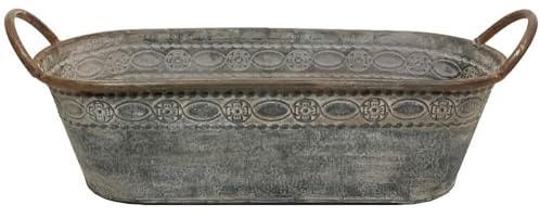 zeitzone Zinktopf Pflanztopf Zink Blumentopf Oval Lang mit Griffen Landhausstil 40cm