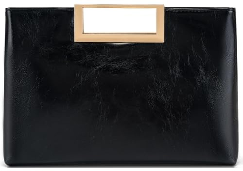 Milisente Damen-Clutch, Leder, Hochzeit, Umschlag, Abendtasche, für formelle Partys, mit Griff, Schwarz