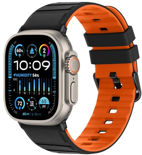 Tasikar Armband Kompatibel mit Apple Watch Armband 49mm 46mm 45mm 44mm 42mm Männer Frauen Weiches Silikon Atmungsaktive für iWatch Ultra 3 2 1 SE Serie 11 10 9 8 7 6 5 4 3 2 1,Schwarz Orange