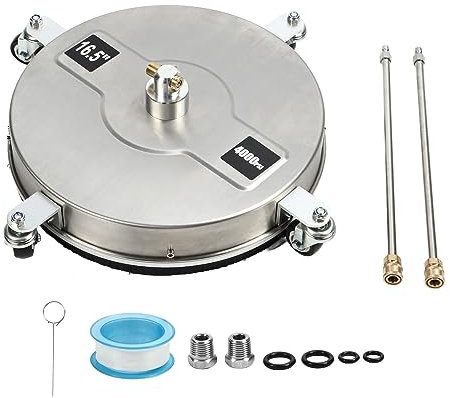 Hochdruckreiniger Oberflächenreiniger Edelstahl mit 4 Rädern 2 Verlängerungsstäben 1/4 Zoll Schnellverbinder für Einfahrt Terrasse Gehweg 4000 PSI