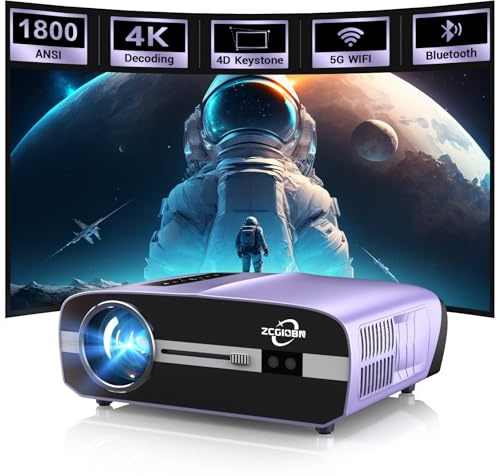 Smart 4K Projector Daytime 1800ANSI Lumens, Ultra HD LED Home Cinema Projector WIFI 6 Bluetooth,Android TV,Built in Apps,HDR10,6D Keystone,DSP Audio,38W Speaker, Zoom for Bedroom Outdoor Movie Gaming