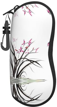 SGZLZBWK Weiches Sonnenbrillenetui mit Blumenmuster und Schmetterlingen für Männer und Frauen, ultraleichtes Brillenetui mit Reißverschluss, tragbares Brillenetui mit Karabiner, Schwarz , One size