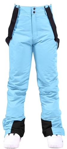 HOTIAN Pantalones de esquí para mujer, pantalones con tirantes, cálidos, impermeables, resistentes al viento, con esquís desmontables, pantalones de nieve, azul, M
