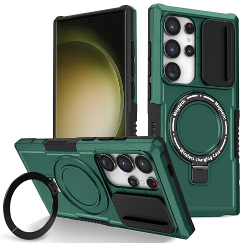 ZHOZEXIN Funda para teléfono móvil Samsung Galaxy S24 Ultra Ring Holder Sliding Window Magnetic Drop Protection, Shockproof Protective （Verde）