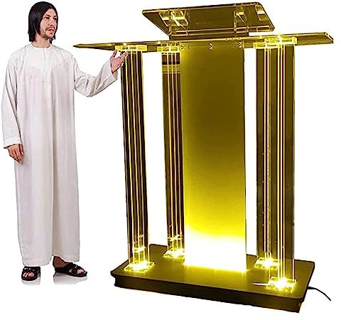 Acryl Kirche Rednerpult Podium Ständer mit rollenden Rädern LED-Leuchten und goldenem Finish Große Größe für Priester und Ehrväter ideal für Gottesdienste und Foren