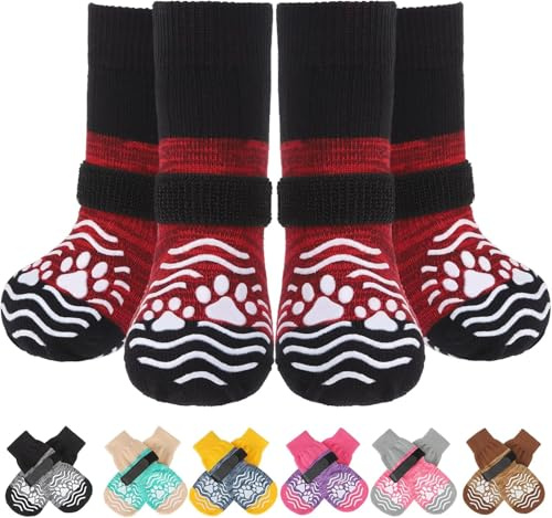 PUPTECK 2 Paar Hundesocken Anti Rutsch, Hundeschuhe Pfotenschutz Hund Verletzung Weiche Socken Hunde Innen- und Außenbereich Outdoor