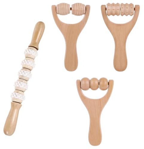 Hazrcvr 4 Stück Massageroller Holz, Holz Massageroller, Faszienrolle Holz, Rückenmuskel-Roller, Faszienstab Holz, Massageroller mit Griff, zur Entspannung von Rücken, Bein, Händen,Ganzkörpermuskulatur