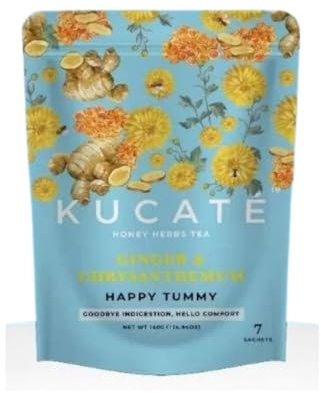 Thé Happy Tummy - 7 Sachets - Gingembre et Chrysanthème avec Miel et Sucre de Roche