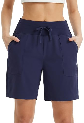 baleaf 7 tum, knälånga sportshorts, dam, löparshorts, dam med fickor, 1.0 marinblå, M