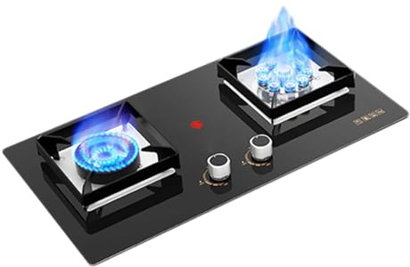 Cuisinière À Gaz 2 Brûleurs,table De Cuisson En Cuivre Moulé En Verre Trempé Noir,cuisinière De Conversion GPL/GN,avec Protection Contre Les Flammes Et Sécurité Enfant, For La Maison Et Le Camping-car