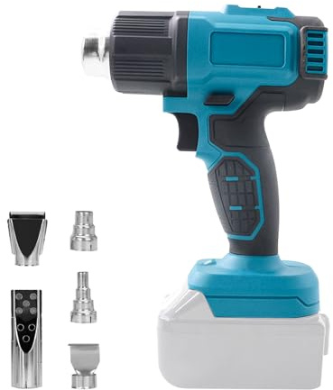 Pistolet thermique sans fil, température jusqu'à 550 °C, pistolet à air chaud sans fil avec 5 buses et écran LCD pour travaux manuels, emballage en PVC (sans batterie) (pour batterie Makita 18 V)