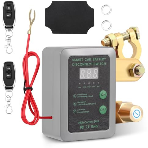 Batterie Trennschalter 12V,Drahtloser Drahtloser Ferngesteuerter Auto Trennschalter,Smart Batterie Kill Switch Anti-Diebstahl,Automatischer Ausschalter,Trennrelais für Auto,RV,ATV,LKW,Boot（Grau）