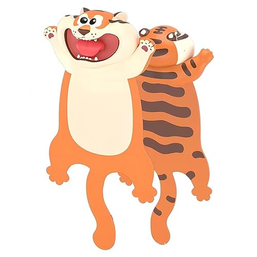 3D Tier Lesezeichen für Kinder – 4 Tiere Designs aus strapazierfähigem Kunststoff, Kreatives Lernspielzeug für Schule, Ostern & Bücherfans (Tiger)