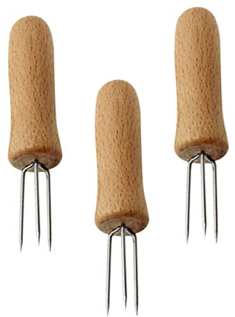 BEBEMOKO 3stücke Maiskolbenhalter Aus Edelstahl Mit Holzgriff Maisspießhalter Für Bbq Und Küche Maisspieß Mit Rostschutz Und Einfacher Reinigung Geeignet Für Obst Desserts Und Mais