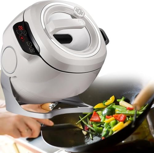 Macchina Per Cucinare Automatica, Pentola elettrica for friggere in padella da 2000 W, antiaderente, velocità regolabile, robot for friggere in padella con rotazione a 360°, for uso commerciale(110V)