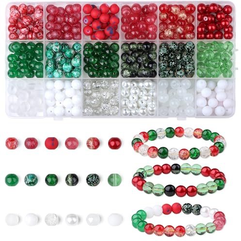 8mm Weihnachtsperlen Glasperlen für Armbänder | AWARDSEN 360 Stück Bastelperlen Perlen Weihnachten DIY Machen Set ür Schmuck Basteln