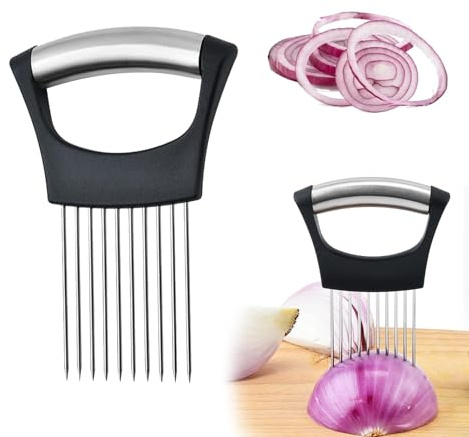1 PCS Edelstahl Zwiebelschneider Halter,Food Slice Assistant,Küchenhacker,Zwiebelschneider Manuell,Zwiebelhalter Zum Schneiden,Fleisch, Zwiebel, Kartoffeln und tomatenprodukte für die Private küche