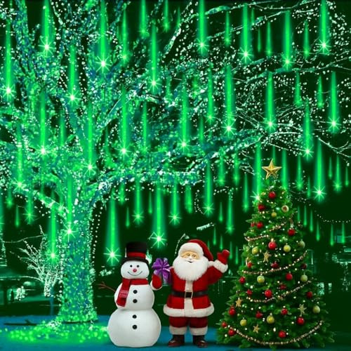 Harnyles Halloween Deko Outdoor: 8 Röhren LED Meteorschauer Lichterkette Außen- Wasserdichte Eiszapfen Lichterkette für Weihnachten Halloween Garten Grabstein Deko, Grün