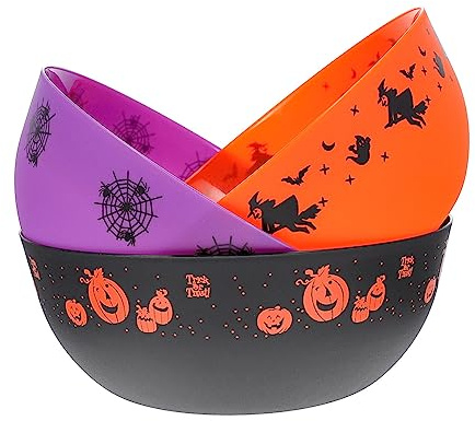 GALPADA 3Pcs Halloween Pumpkin Salad Bowls Yellow Black Purple Food and Fruit Candy Bowls for Home and Restaurant Kitchen Use
