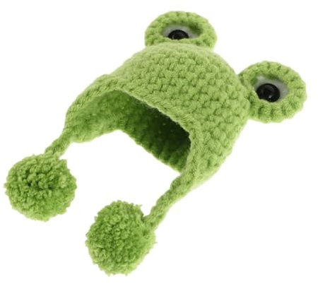 Kleiner Strickmütze für Puppen aus Wollgarn, Grüne Cartoon Mütze | Selbstgemacht und Reisen, Niedliches Design, Präzise Verarbeitung, Vielseitig Nutzbar, als Zubehör