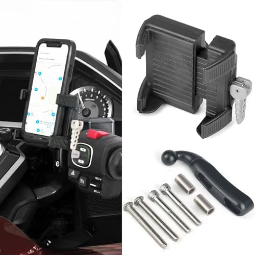 Motorrad-Telefonhalterung für Harley Davidson, Universelle Handy-GPS-Navigationshalterung mit Schwarzer Stangenhalterung für Harley Goldwing GL1800 GL1500, Universal Motorrad Telefon Halter Halterung