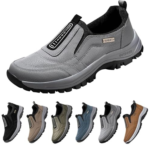 Ortopediska skor män kvinnor utomhus ortopediska sneakers andningsbara bågstöd lätta män dra på loafers promenader vardagliga körskor kanvas platt lätt utomhus sneaker löparskor, Grå, 6.5 UK Wide