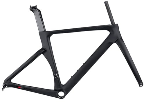 QUYCOIU Telaio in Fibra di Carbonio 700c 46/48/50/52/54CM Passaggio Cavi Interno Telaio da Bici da Corsa Aerodinamico Freni A Disco Perni Passanti F12*100MM R12*142mm(Black,46cm)
