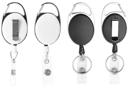 EOWVISN 4 Pieces Of Oval Retractable Keychain, With Card Holder, Id Buckle, Sturdy Key Ring, Suitable For Keys, Id Card Holder (Black, White).