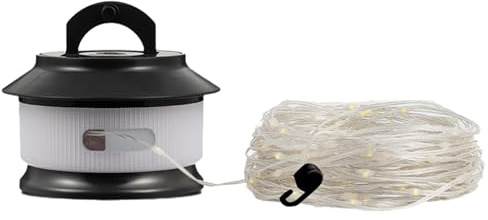 ERYUE Lampe à Ficelle LED Romantique, Lumière de Camping en Plein Air, pour Décoration de Jardin, Fête, Cour, Lumière D'auvent Tente Rechargeable par USB (Noir)