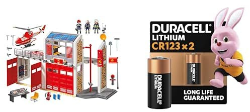 PLAYMOBIL Große Feuerwache, Sound-Effekte, 5+ Jahre, 9462, & Duracell CR123 Lithium 2 Stück