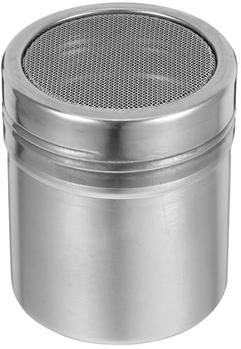 SHINEOFI Stainless Steel Powder Shaker with Lid for Sugar, Cocoa, and Spice Baking Use, Medium Mesh Sifter for Cappuccino, Latte, and Chocolate Dusting, Baking Supplies Tool
