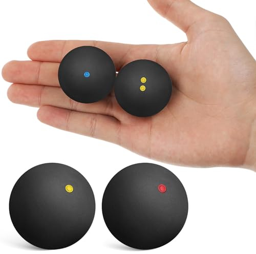 SUPVOX Juego de 4 Pelotas de Squash (Doble Amarilla, Simple Amarilla, Roja Y con Puntos Azules) para Entrenamiento Progresivo para Todos Los Niveles, Desde Principiantes hasta Profesionales.