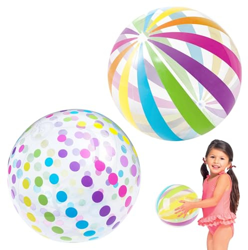 ZXTGBQ 2 Pelotas de Playa Hinchables de PVC, Pelotas de Playa con Rayas de Colores y Lunares, Pelotas de Agua para Piscina, Fiestas de Verano y Juegos Acuáticos