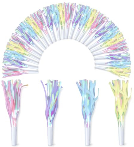 24 Pcs Party Blowers, Colorful Noisemakers Blowouts Horns Glitter Noise Makers Metallic Fringed Party Horns for Adults Graduation Birthday Favors Supplies (Pink, Purple, Blue, White)