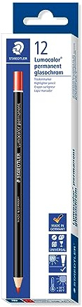 STAEDTLER Lumocolor 108 20 Glasochrom pennor – röd, 12-pack | Vattentät vaxpenna, träinfattad – täckande märkning på glas, metall, sten & läder – Art.-Nr. 108 20-2