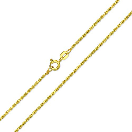 Bling Jewelry 2MM 030 Gauge Strong Gold Plated .925 Sterling Silver Rope Link Chain Necklace For Women Made In Italy 16 20 24 Inch