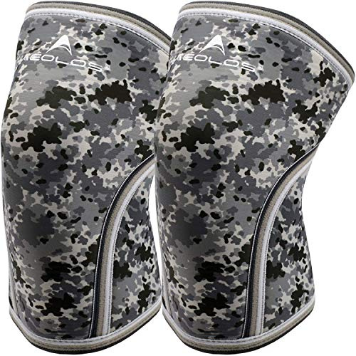 AEOLOS Ginocchiera (1 paio), 7 mm, per sollevamento pesanti, squat, palestra e altri sport (camo grey,L)