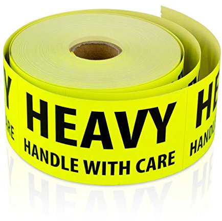 300 tungt handtag med omsorg klistermärken – 5 x 10 cm handtag med omsorg tunga etiketter klistermärke för frakt flyttning hantering varningsetikett, neongul – 1 rulle med 300 etiketter